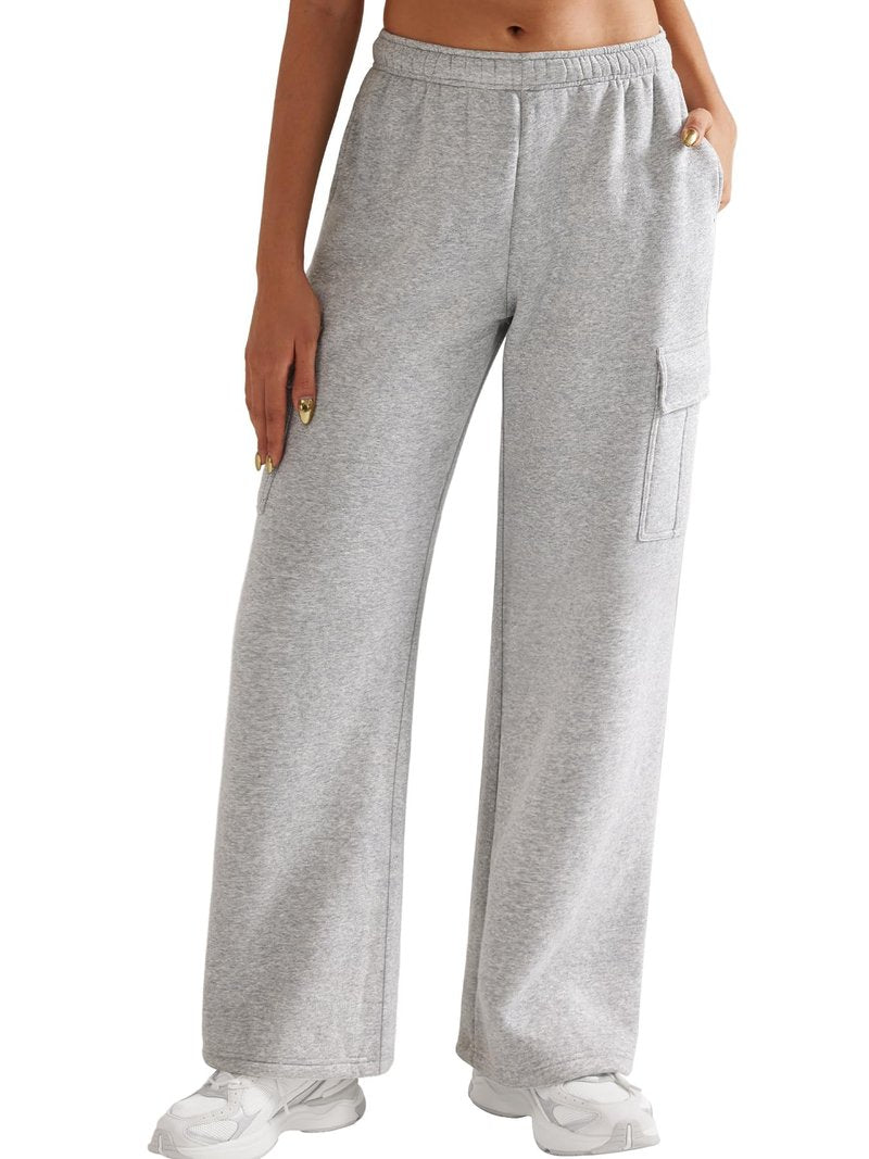 YEOREO Sweatpants Womens Cargo Pants Fleece Lined Wide Leg Joggers Baggy Drawstring Nairi Sweat Pants with Pockets Slate Gray M