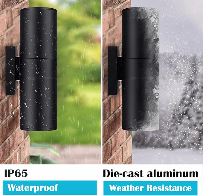 Exterior Double Up Down Outdoor Wall Lights, Mi.Light Remote Control RGB Color Changing 1200lm Warm White 3000k RGB+CCT Cylinder Outdoor Wall Light, Smart LED Exterior Lighting (4 Pack)