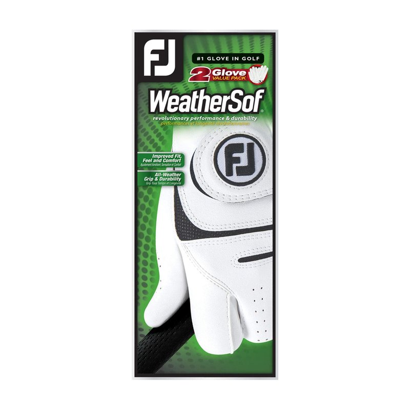 FootJoy Men's WeatherSof 2-Pack, Prior Generation Golf Glove White Medium, Worn on Right Hand