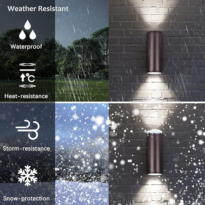 Dusk to Dawn Outdoor Lighting, Modern Up Down Porch Lights Outdoor Cylinder, Oil Bronze Waterproof Wall Sconce, E26 Base, Exterior Light Fixture Wall Mount, ETL, Pack of 2