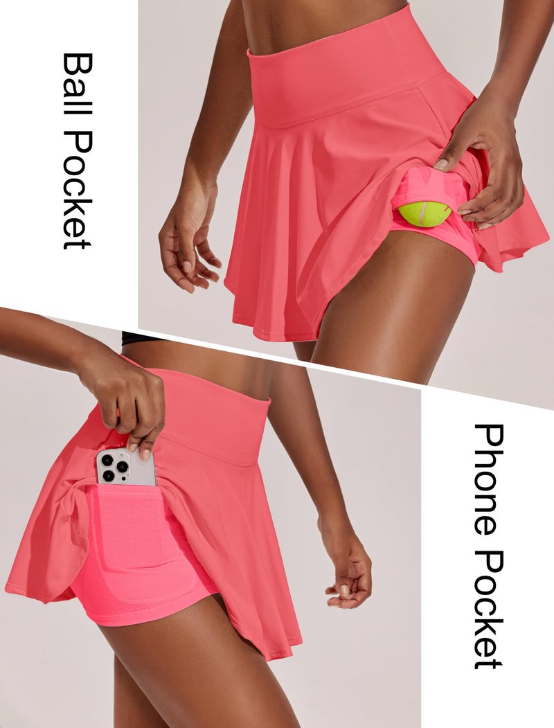 PINSPARK Golf Skirts for Women Tummy Control Tennis Skort with Shorts Underneath Pleated Athletic Skirt, Gloss Pink Large