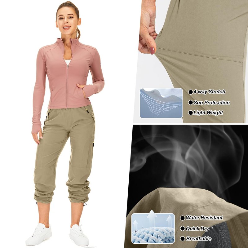 Toomett Women's Hiking Cargo Pants Quick Dry UPF50+ Outdoor Pants for Women Fishing Safari Travel Stretchy Pants with Pockets,6608,Khaki,S