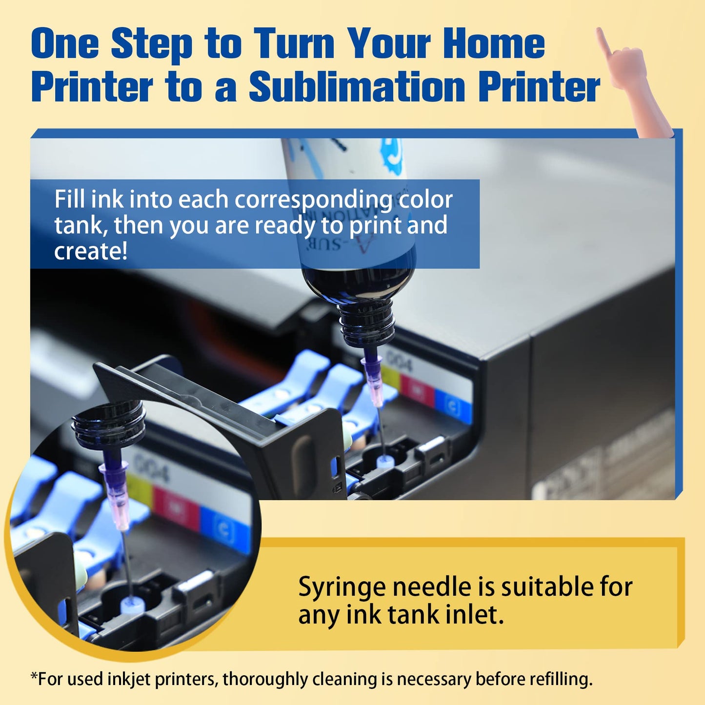 A-SUB 480ML Sublimation Ink Refill Compatible with ET-2720 ET-2760 ET-4760 ET-2800 ET-2803 ET-2850 ET-3760 WF-2830 WF-7710 Inkjet Printers for Heat Transfer Mug, Tumbler, T Shirts