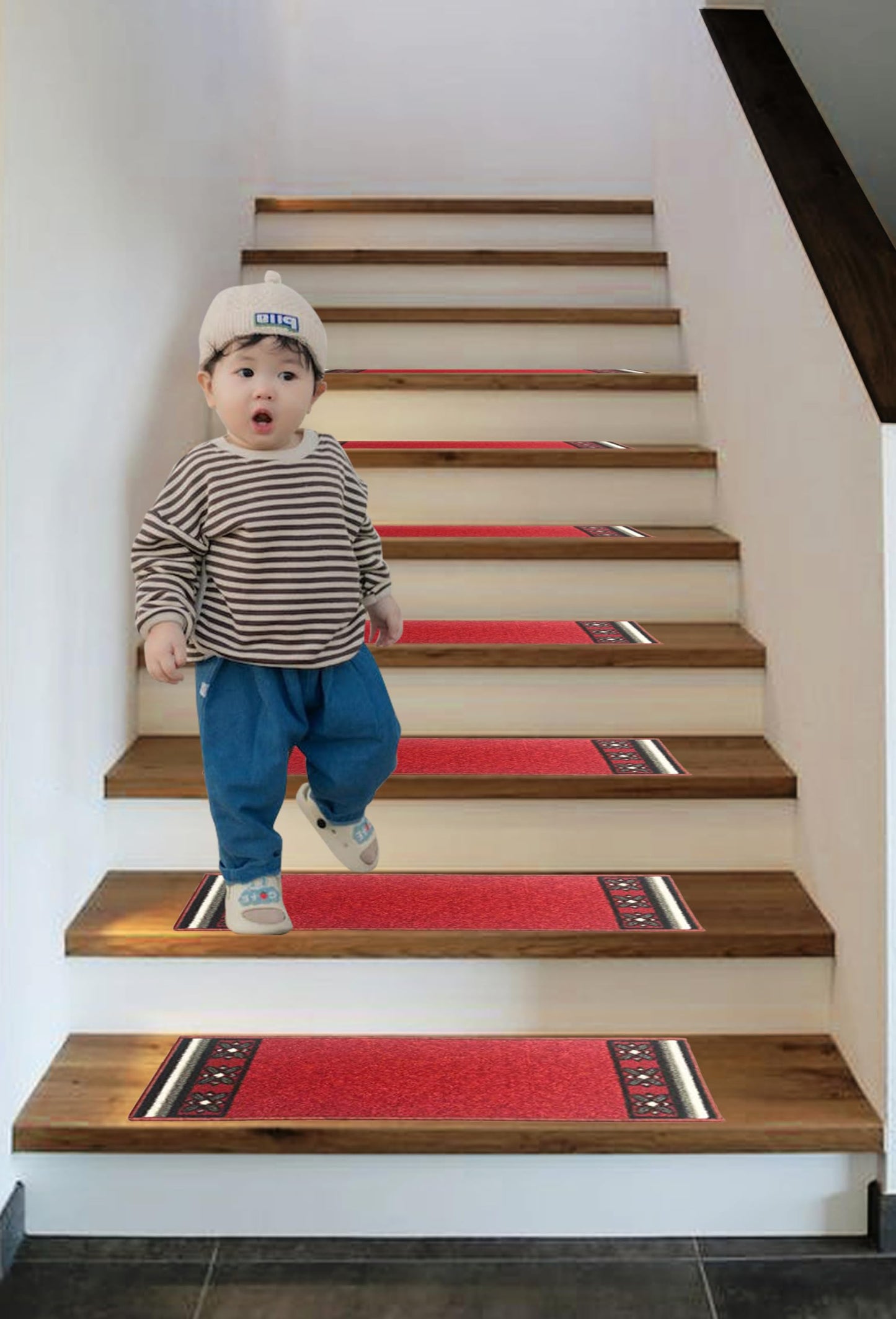 Gloria Rug Non-Slip Rubber Back Stair Treads - Skid Resistant Stair Mats - Set of 7 (8.5" x 26") (7, Stair-1995)