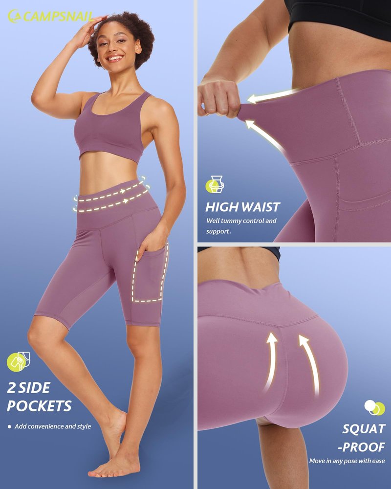 CAMPSNAIL 4 Pack Biker Shorts Women with Pockets – 5"/8" High Waist Tummy Control Workout Gym Yoga Running Compression Shorts