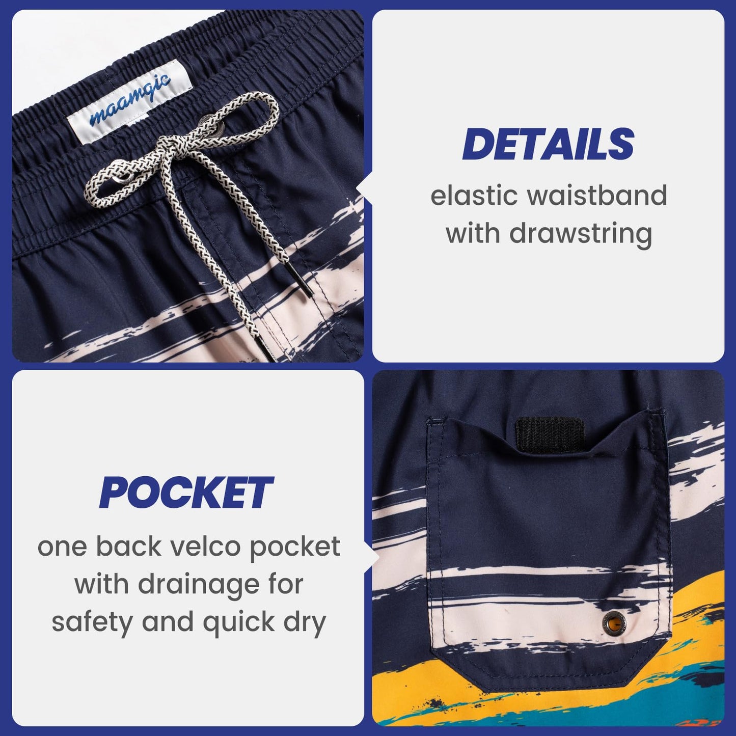 maamgic Mens Swim Trunks Quick Dry Swim Shorts with Mesh Lining Funny Swimwear Bathing Suits 7inch Leaves White Small