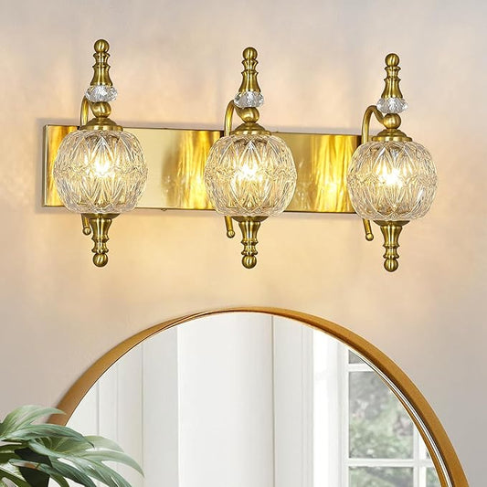 Modern Crystal Bathroom Vanity Lights Fixtures Over Mirror Gold Vintage 3-Lights 20 Inch Bathroom Light Fixtures Glass Crystal Vanity Lights