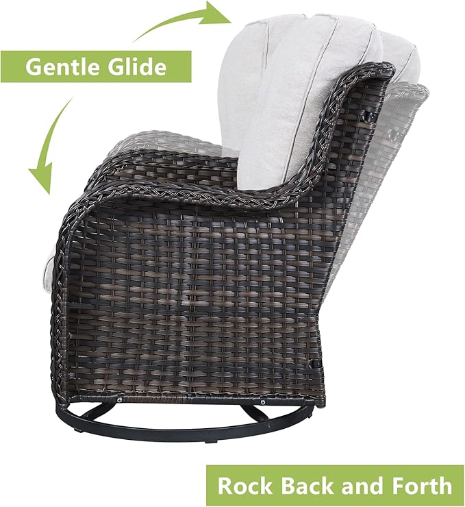 Rilyson Wicker Patio Furniture Set - 5 Piece Rattan Outdoor Sectional Conversation Sets with 2 Rocking Swivel Chairs,2 Ottomans and 1 Sofa for Porch Deck Garden(Brown/Beige)