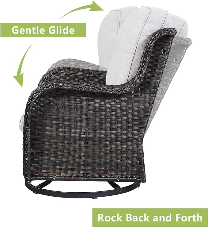 Rilyson Wicker Patio Furniture Set - 5 Piece Rattan Outdoor Sectional Conversation Sets with 2 Rocking Swivel Chairs,2 Ottomans and 1 Loveseat for Porch Deck Garden(Brown/Beige)