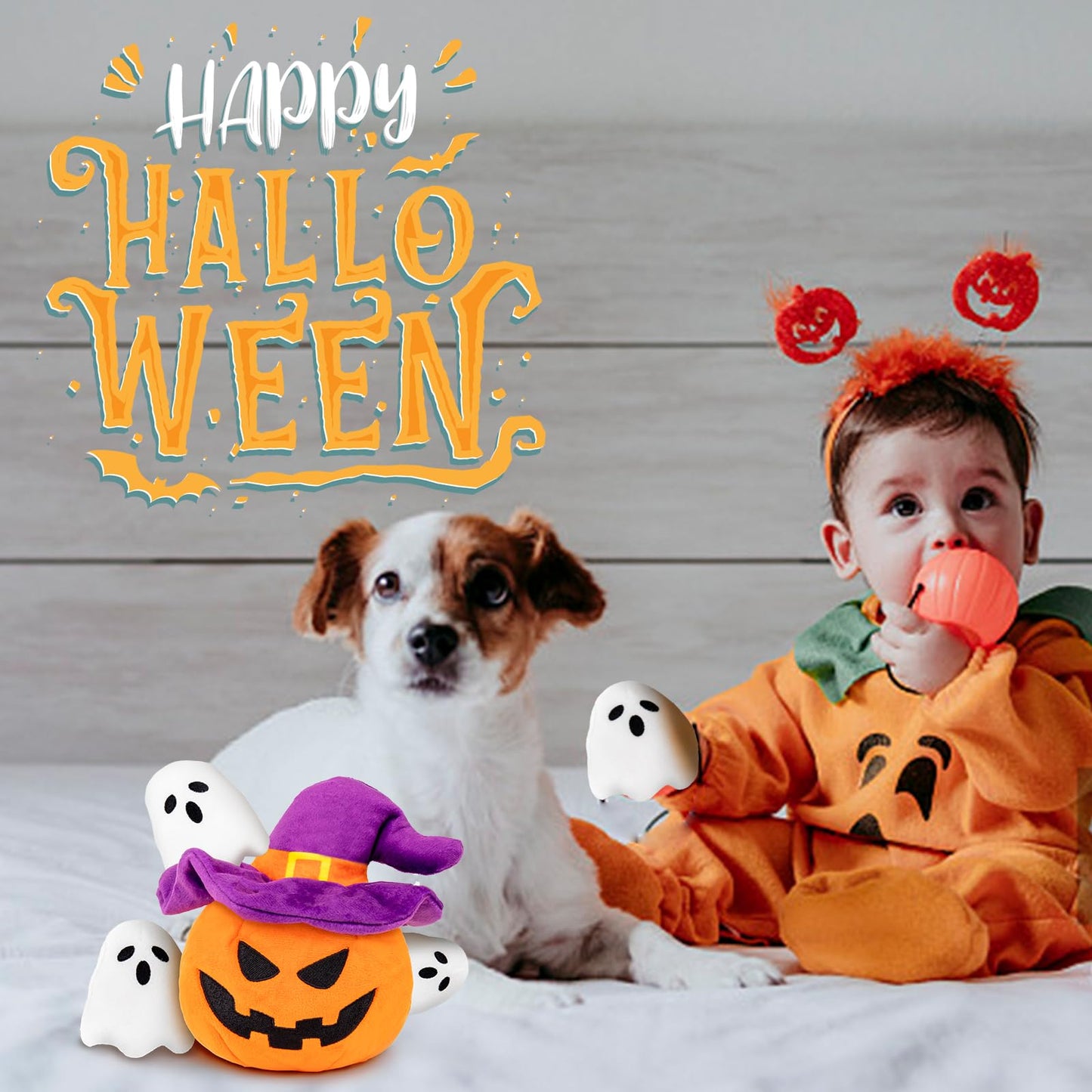 lilfrd Halloween Dog Toys - Pumpkin & Ghosts Dog Halloween Toys, Squeaky Plush Dog Toy, Gifts for Small Medium Large Dogs, Hide and Seek Dog Toy