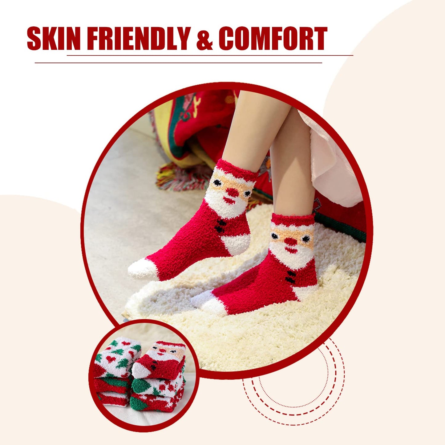 UTTPLL Gift Christmas Socks for Women Men Xmas Winter Fuzzy Socks Cute Funny Printed Fluffy Slipper Sock Set Cozy Warm Calf Dress Socks One Size