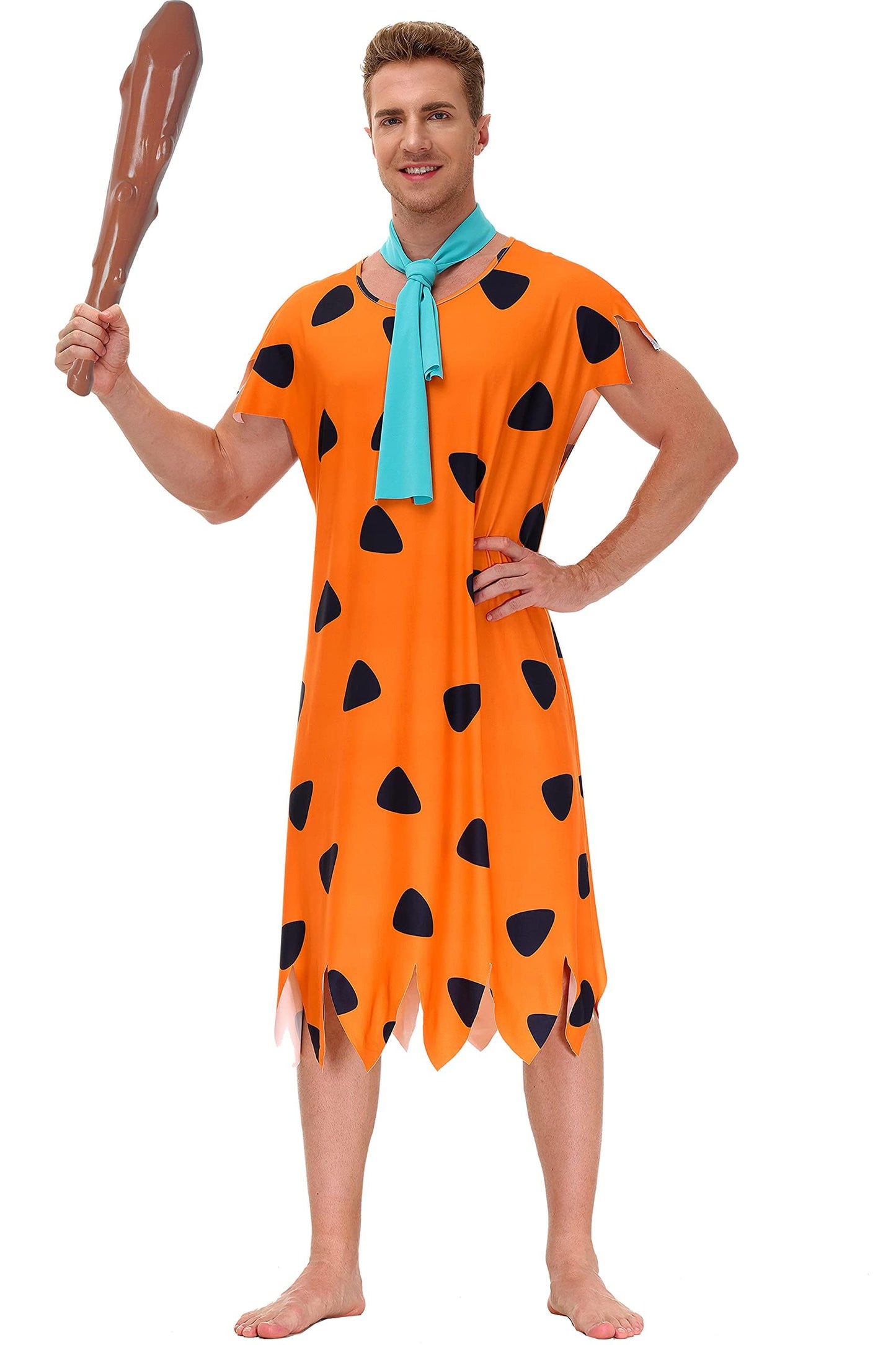 Mens Caveman Family Costume Halloween Cosplay Adult Couple Matching Party Outfit Orange Tunic XL