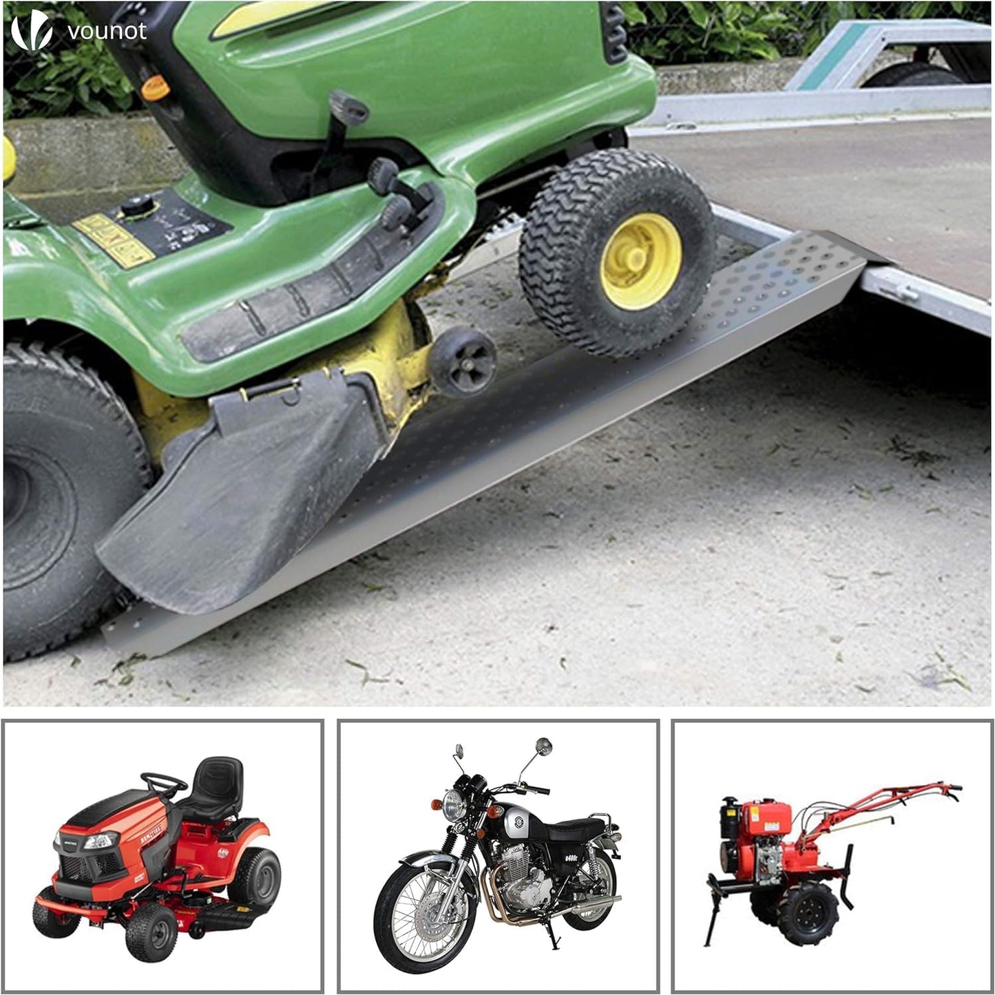 VOUNOT® Loading Ramps, Set of 2 Heavy Duty Steel Ramps, for Van, Lawnmower, ATV, Quad Motorcycle, Capacity 400 kg, 160 x 23 x 5 cm