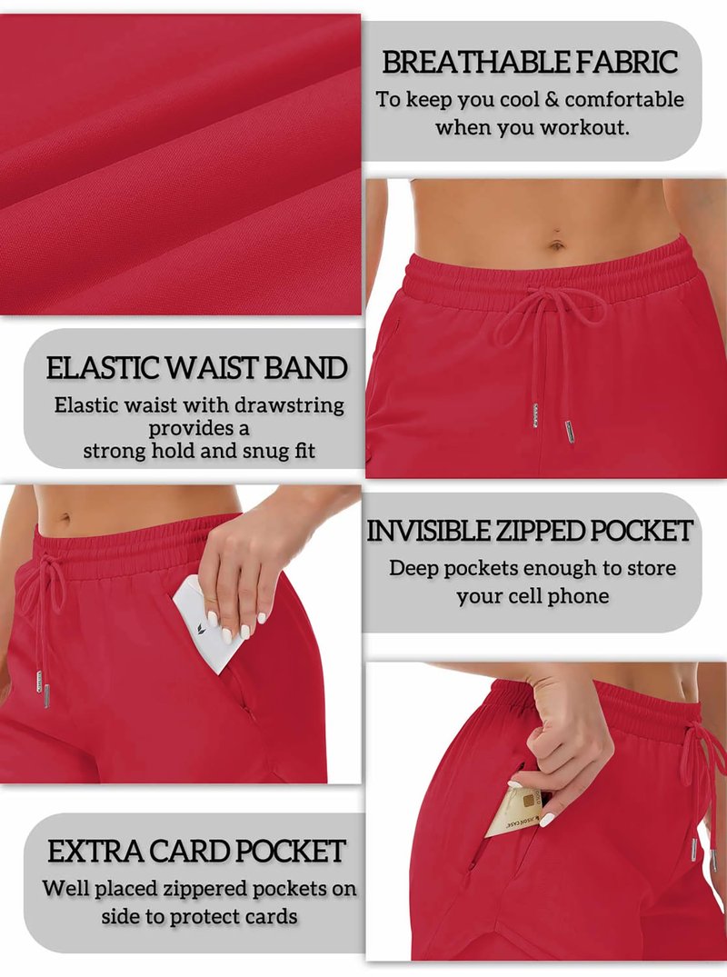 Mancreda Women's Running Shorts with Liner 3 Zipper Pockets Elastic Workout Athletic Gym Yoga Shorts(RD,S) Red
