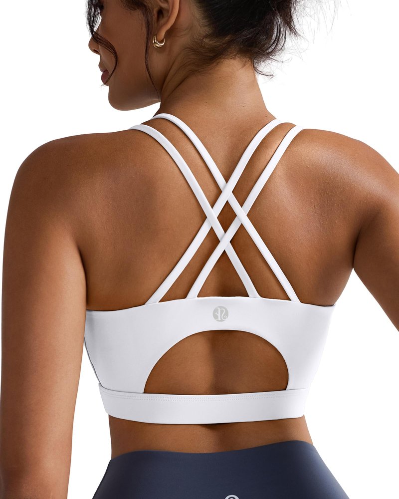RUNNING GIRL Sports Bras for Women,Strappy Back Workout Bras Padded Supportive White Sports Bra Plue Size(WX2354 White,M)