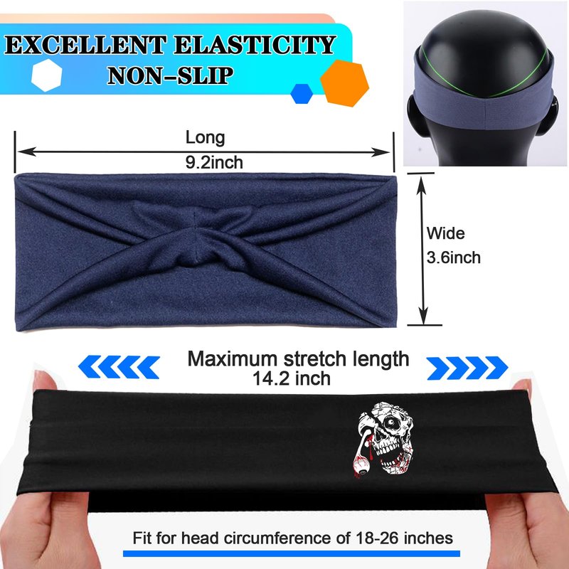Sweat Band Headbands Men 3 Pcs Sport Sweatbands Headbands for Men Women Skull Workout Cooling Headband Mens Running Headband Head Band Mens Stretchy Hairband Gym Yoga Tennis Athletic