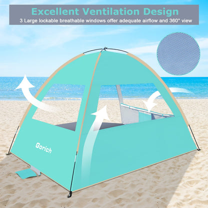 Gorich Beach Shade Tent for 3 Person with UPF 50+ UV Protection, Portable Sun Shelter Canopy, Lightweight & Easy Setup Cabana Beach Tent