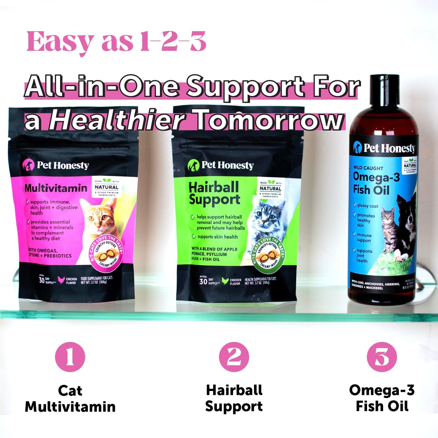 Cat Multivitamin Chews - Cat Treats for Health + Immune, Joint Support, Skin & Coat, and Digestion - Omega 3s, Lysine & Probiotics for Cats, Vitamins for Cats - Chicken (90-Day Supply)