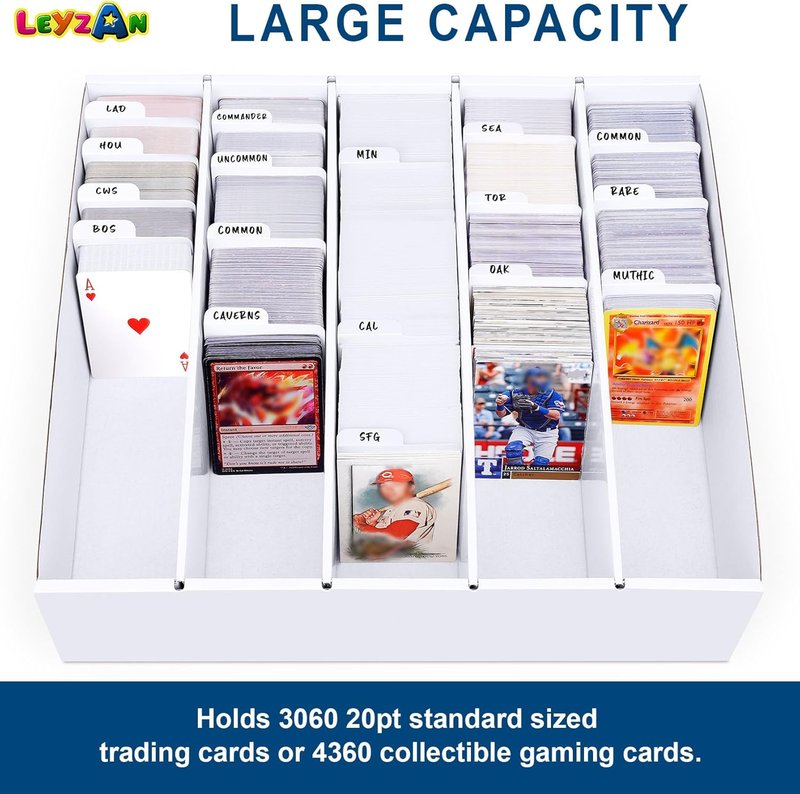 Trading Card Storage Box - 5 Row Cardboard Organizer with Dividers | 4 Pack for MTG, TCG, Sports Cards