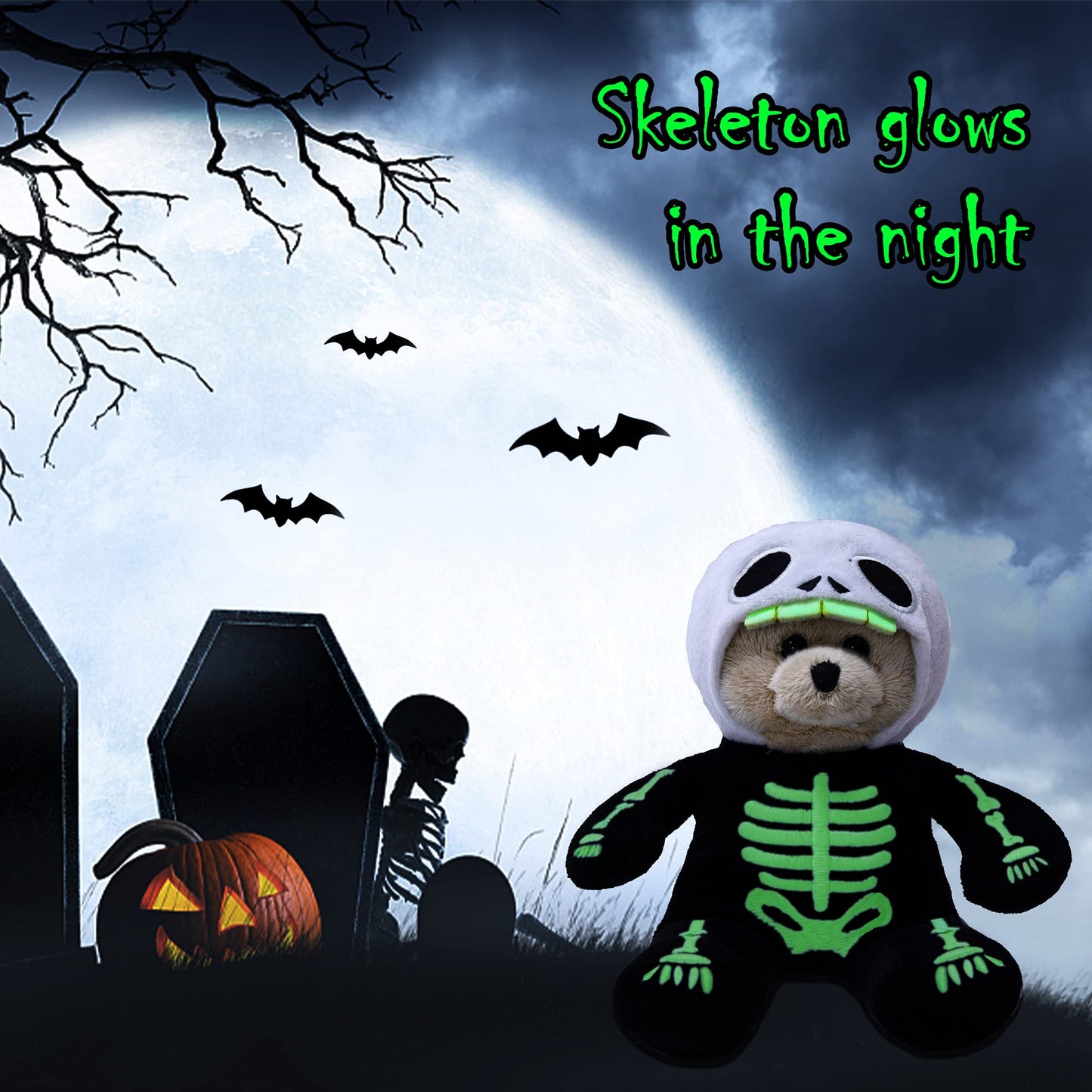 My OLi 9" Glow in The Dark Plush Toy Spider & Skeleton Stuffed Animal with Flip-Top Hat Cute Teddy Bear for Kids Babies & Toddlers
