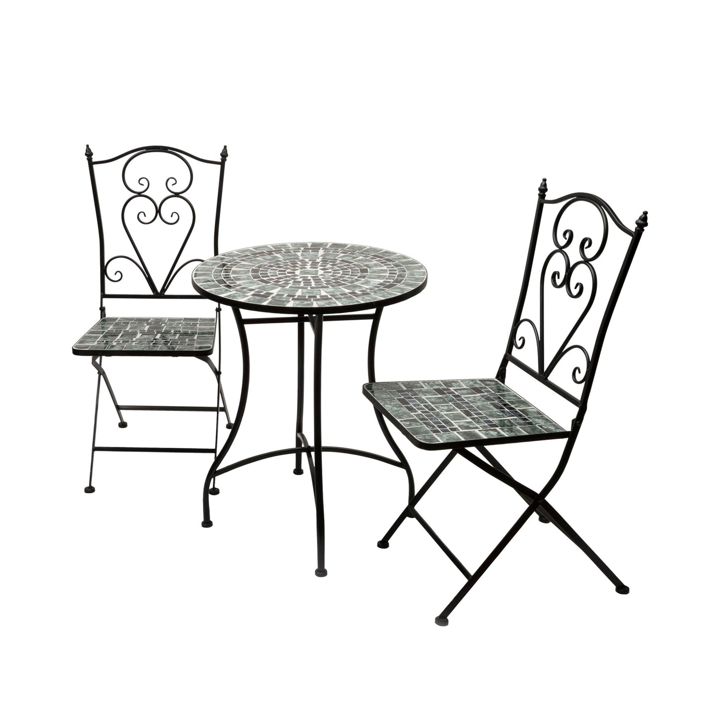 Alpine Corporation Indoor/Outdoor Marbled Glass Mosaic 3-Piece Bistro Set Folding Table and Chairs Patio Seating