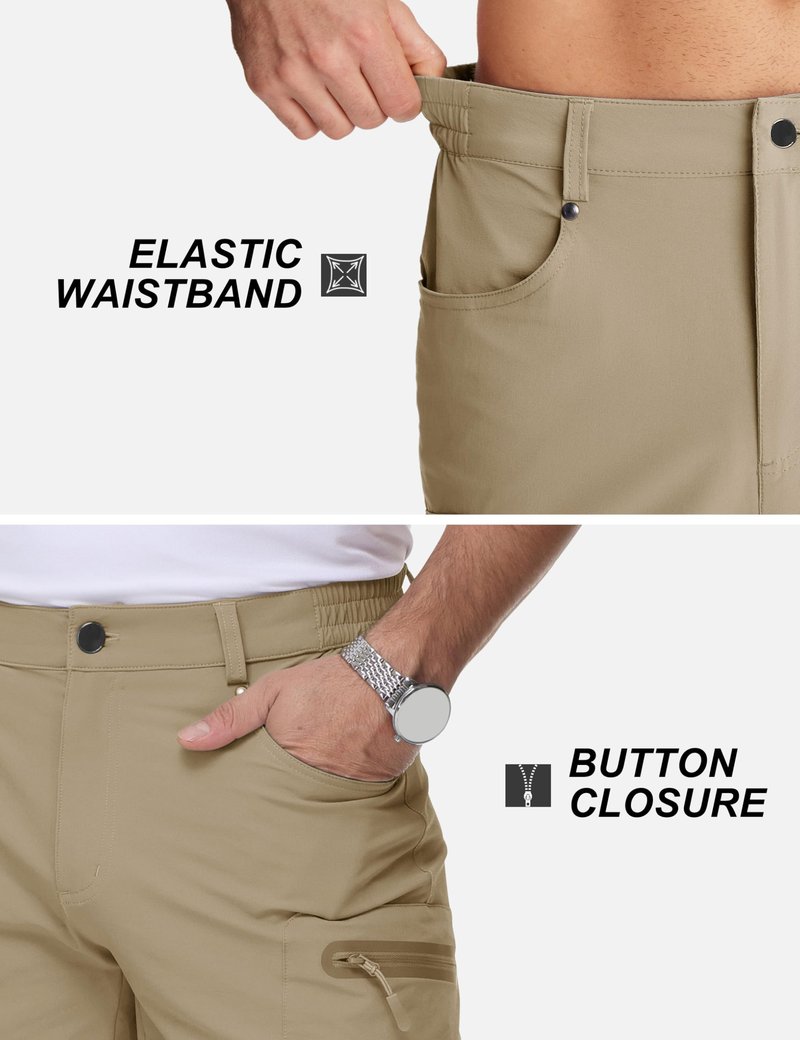 TACVASEN Mens Hiking Cargo Shorts 10 Inch Inseam Dry Fit Water Resistant Casual Summer Khaki Shorts with Zipper Pockets for Outdoor Golf