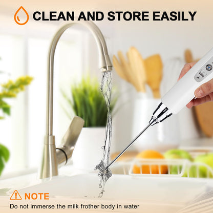 YUSWKO Black Handheld Milk Frother Wand for Coffee, Rechargeable Electric Whisk with 3 Heads 3 Speeds Drink Mixer Coffee Frother For Latte, Cappuccino, Hot Chocolate, Egg