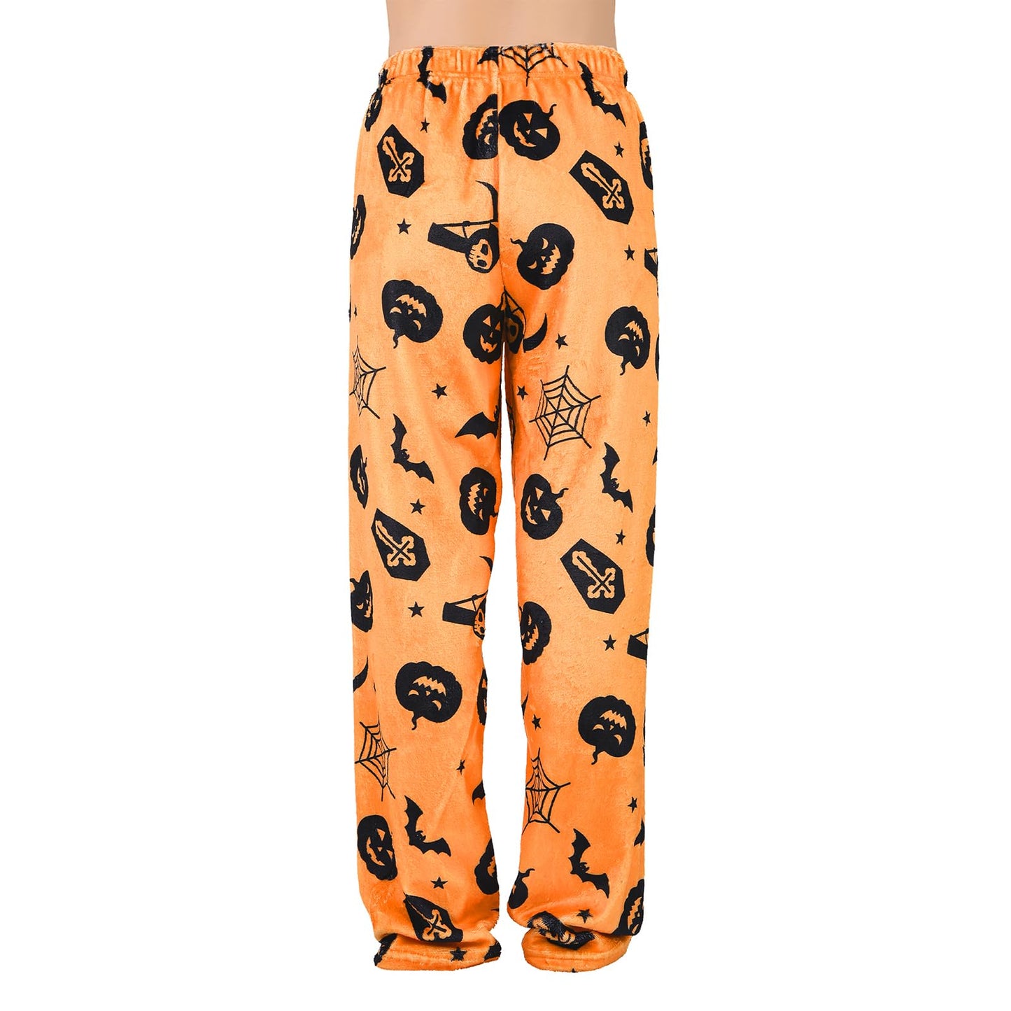 Halloween Pajama Pants Pumpkin Pj Pants Orange Flannel Pajama Bottoms for Women Skull Plush Lounge Sleep Pants Soft Comfy Sleepwear Orange Pumpkin L