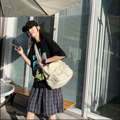 GAXOS Aesthetic Cute Messenger Bag for School Vintage Black Canvas Crossbody for Women Shoulder Laptop Bag