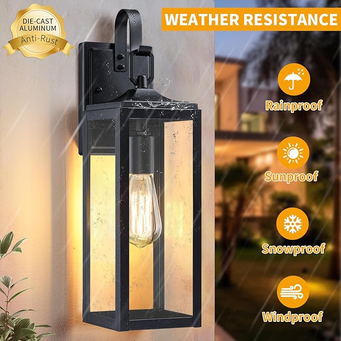 18'' Large Outdoor Wall Lights, Modern Black Exterior Lighting Fixtures, Waterproof Outdoor Sconces Porch Light for House Wall Mount, Farmhouse Wall Lanterns for Front Door, Garage,1 Pack