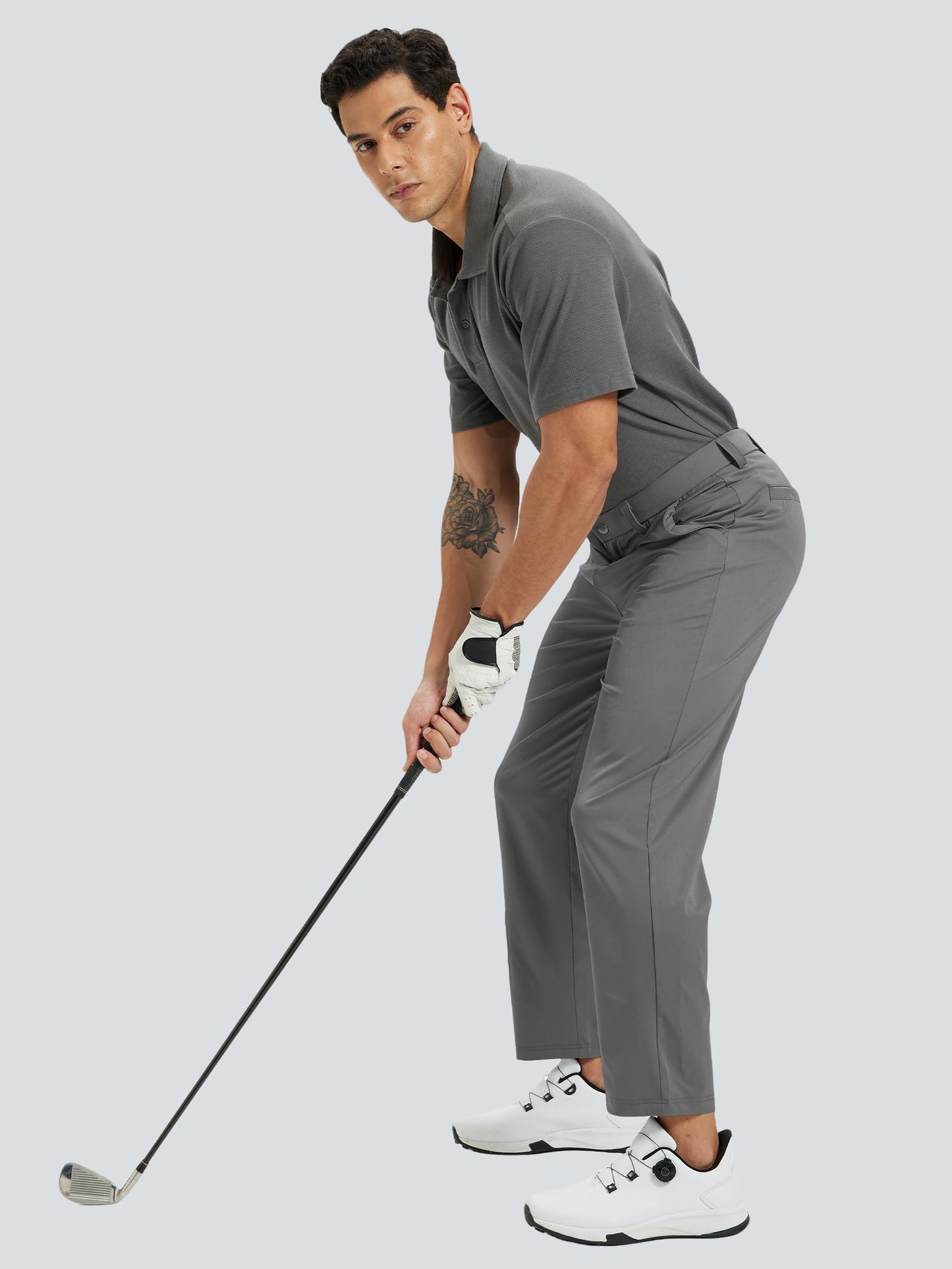 LeapsLion Men's Golf Pants Lightweight Work Dress Pants 32" Stretch Water Resistant Breathable Quick Dry Comfy Business Casual Pants for Men Dark Grey 36W x 32L
