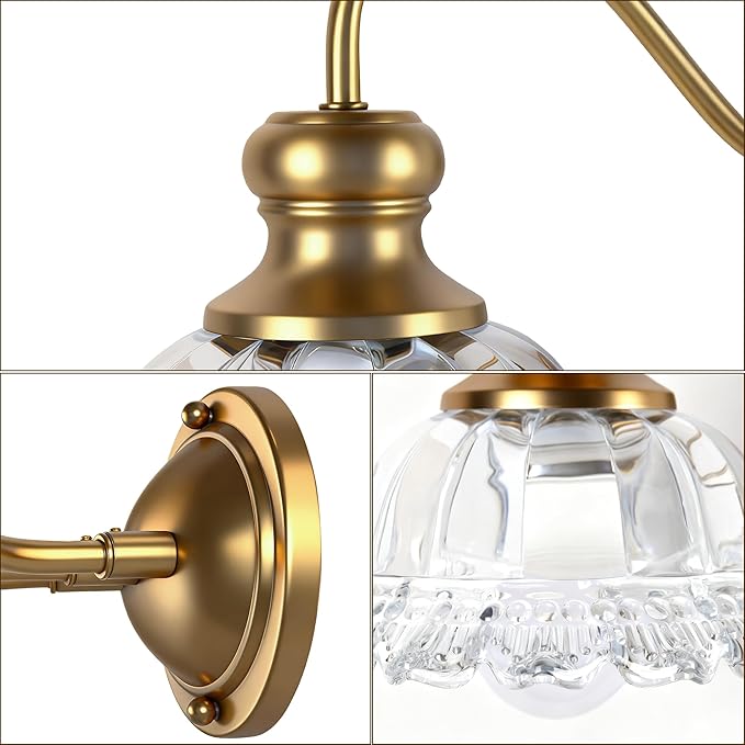 3-Lights Bathroom Vanity Light, Gold Vintage Bathroom Light Fixtures, Matte Antique Brass Finish with Crystal Glass Shade, Wall Sconces Lighting for Living Room, Bedroom, Hallway（E26 Base）