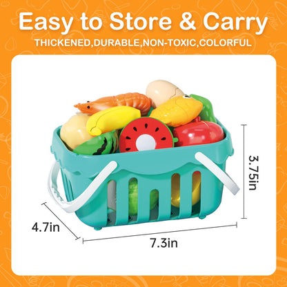 130Pcs Kitchen Playset, Toddler Pretend Cooking Play Pots, Pans, Utensils Cookware, Daily Food Fruit Veges, Shopping Storage Basket, Dessert, Prop Money, Learning Gift for Child (Turquoise)