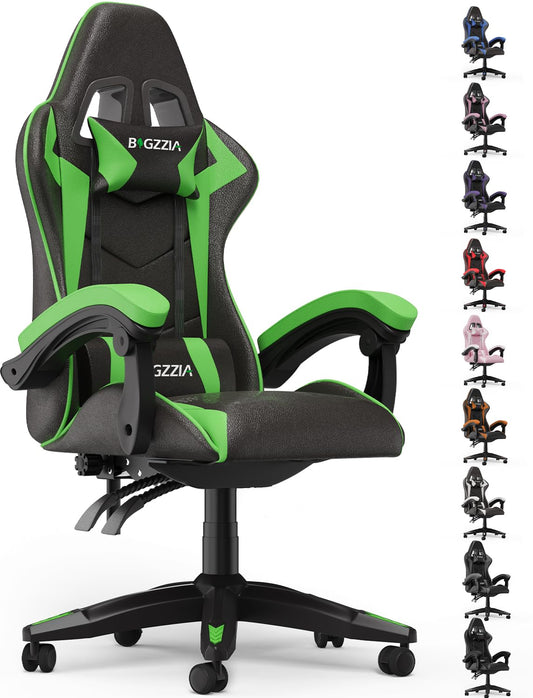Bigzzia Gaming Chair, Computer Game Chair with Lumbar Support, Comfortable Video Game Chairs for Adults Kids, Racing Style Gamer Chair with 360°-Swivel Seat and Headrest