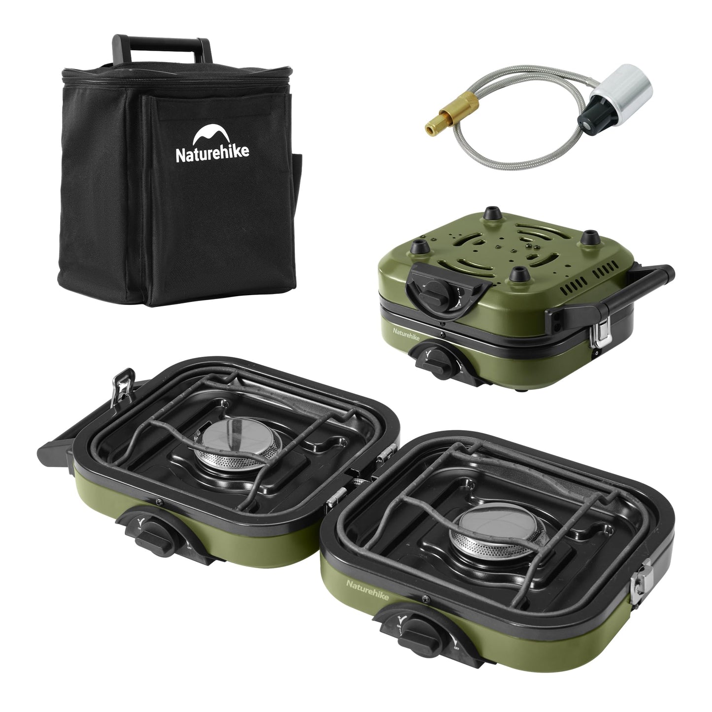 Naturehike 2 Burner Folding Camping Stove, Portable Propane Gas Stove with Carry Bag, 16000 BTU High-Performance Camp Stove with ETL Certification, Adjustable Burners & Piezo Ignition