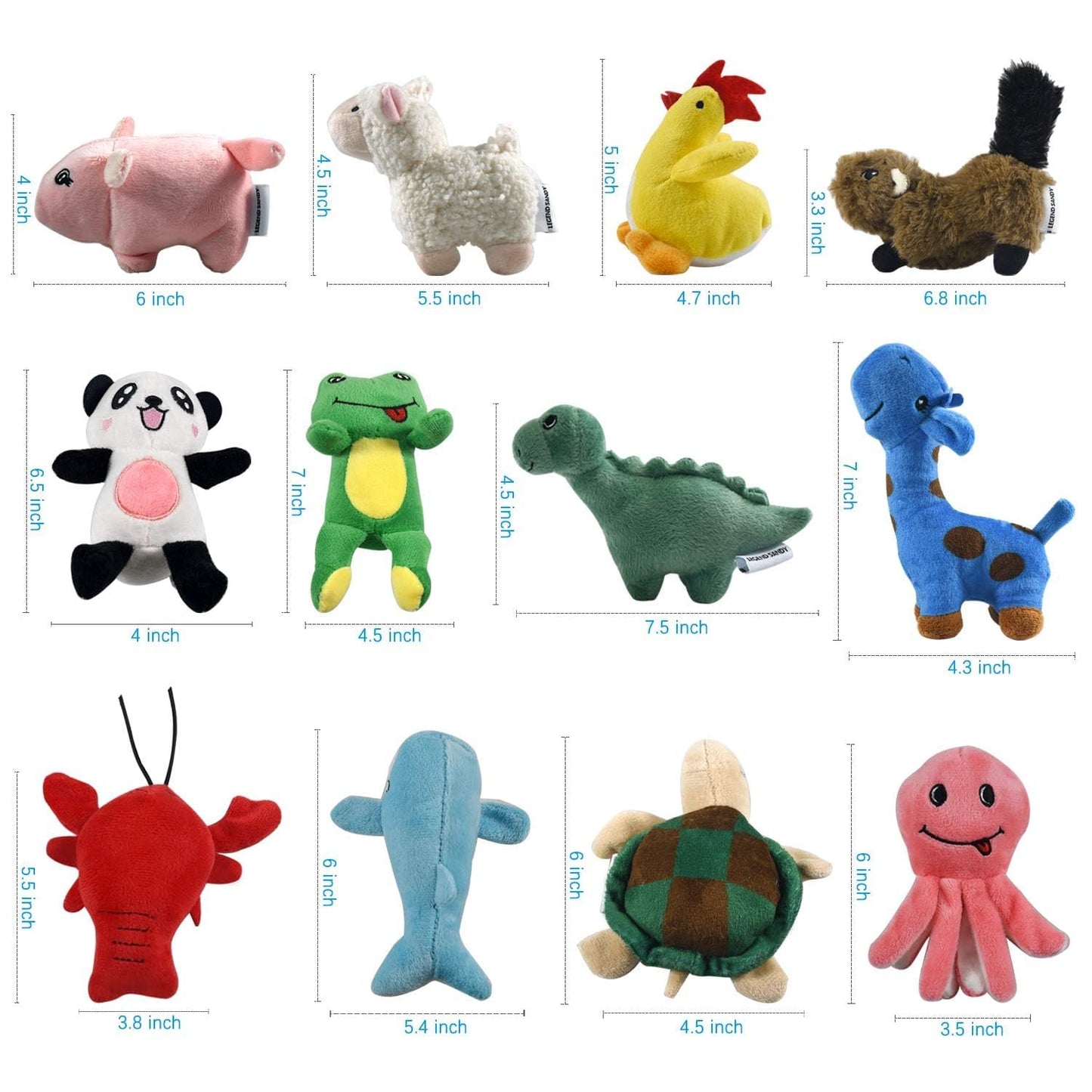 LEGEND SANDY Squeaky Plush Dog Toy Pack for Puppy, Small Stuffed Puppy Chew Toys 12 Dog Toys Bulk with Squeakers, Cute Soft Pet Toy for Small Medium Size Dogs