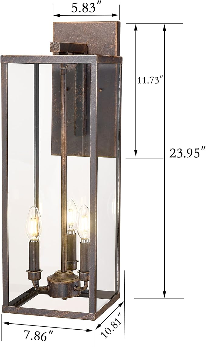 Bestshared Outdoor Wall Lantern, 24 Inch Tall Large Exterior Wall Lighting Fixtures with Clear Glass, Anti-Rust Transitional Outside Lantern Lamp for House Front Porch Doorway Patio (Rust, 24"-1 Pack)