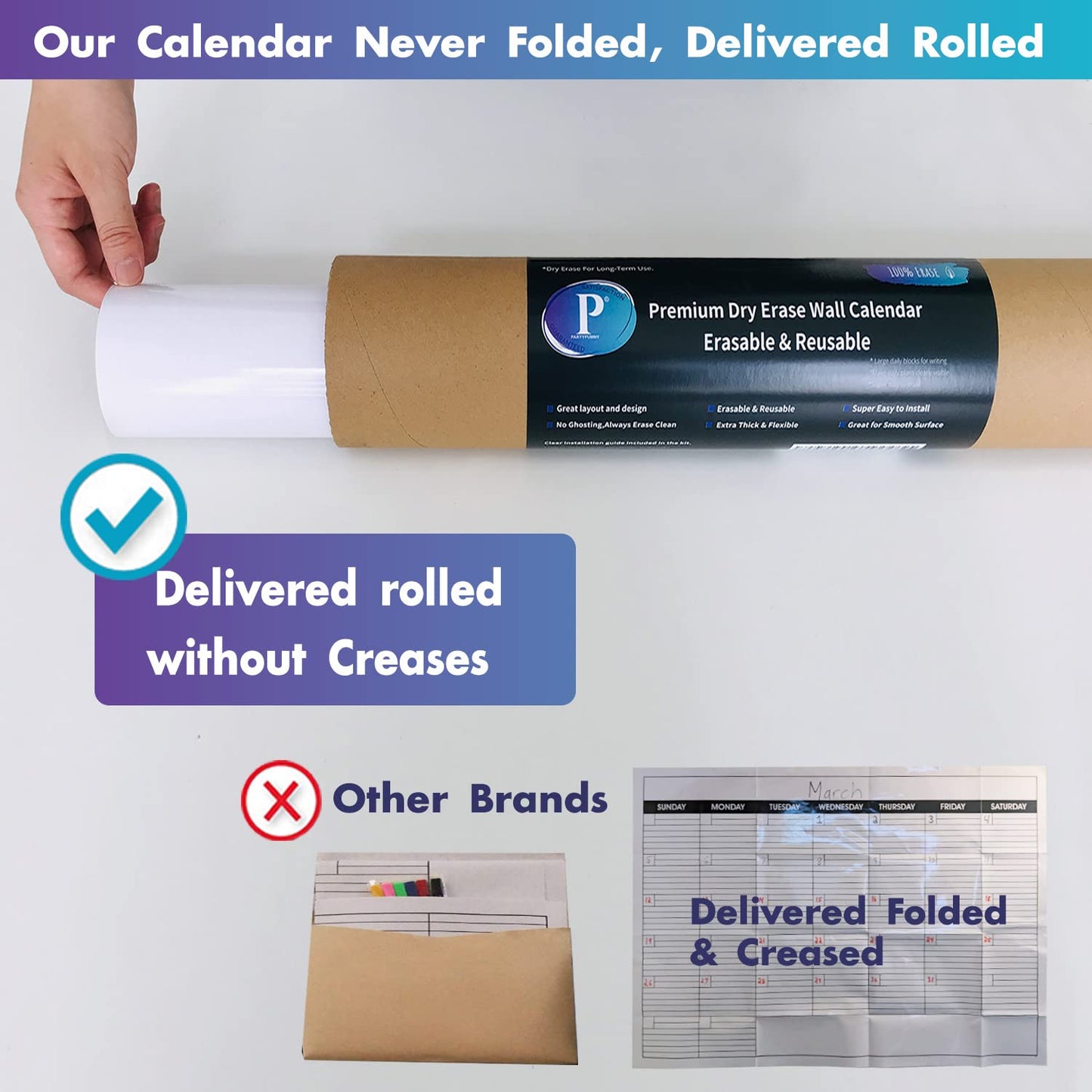 Jumbo Dry Erase Yearly Whiteboard Wall Calendar, 55" x 63", Huge 12 Month Laminated Erasable White Board, Giant Annual Family Schedule Planner, Large Undated Reusable Year Poster