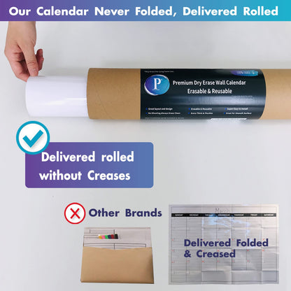 Jumbo Dry Erase Yearly Whiteboard Wall Calendar, 55" x 63", Huge 12 Month Laminated Erasable White Board, Giant Annual Family Schedule Planner, Large Undated Reusable Year Poster