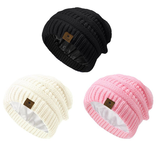 Century Star 3 Pack Baby Winter Hat Satin Lined Baby Beanie for Boys Girls Warm Knit Infant Toddler Hats Cap Black&White&Pink 6-36 Months
