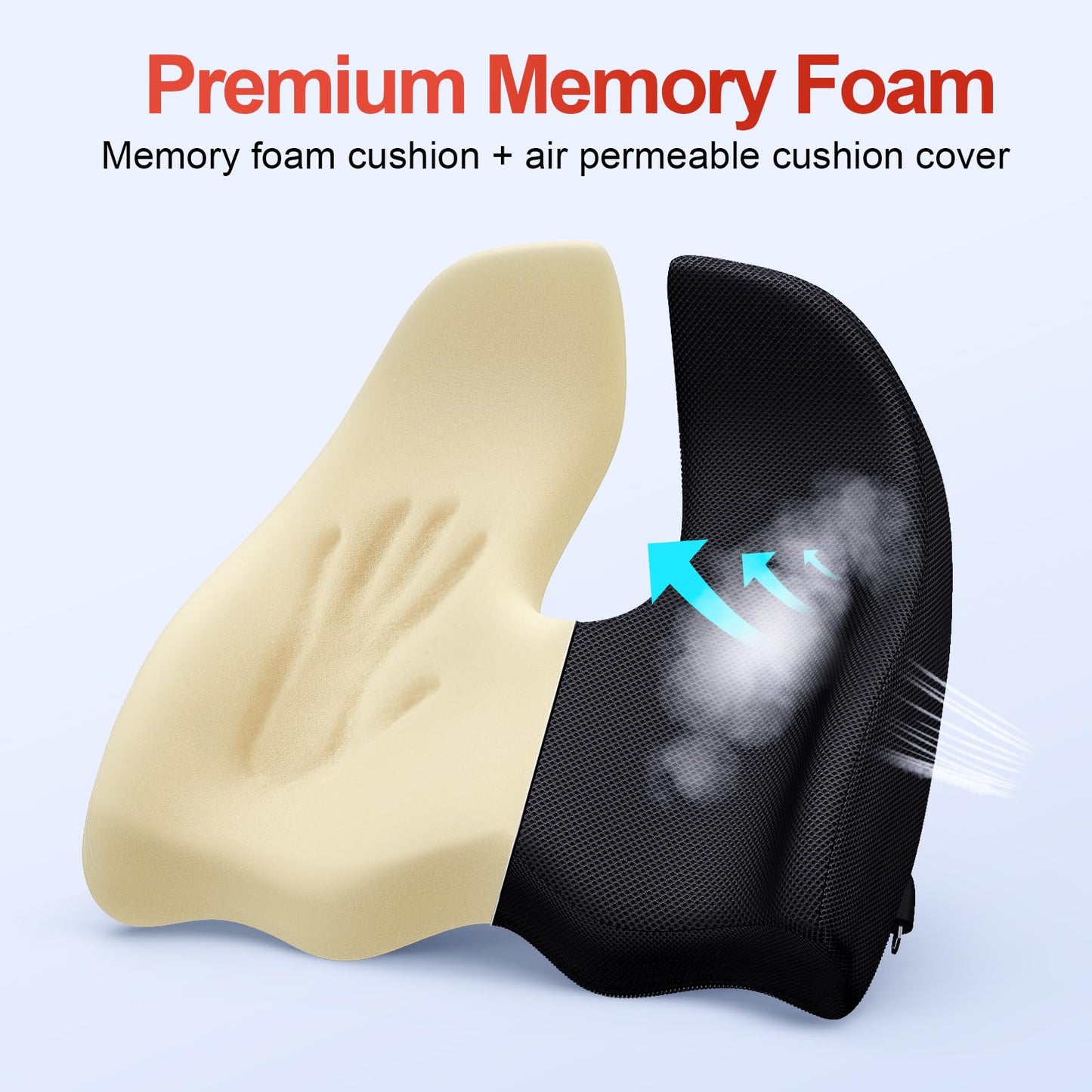 Benazcap X Large Memory Seat Cushion for Office Chair Ergonomic Cushions Pad Pillow for Pressure Relief Sciatica & Pain Relief Memory Foam for Long Sitting for Gaming Chair and Car Seat Black