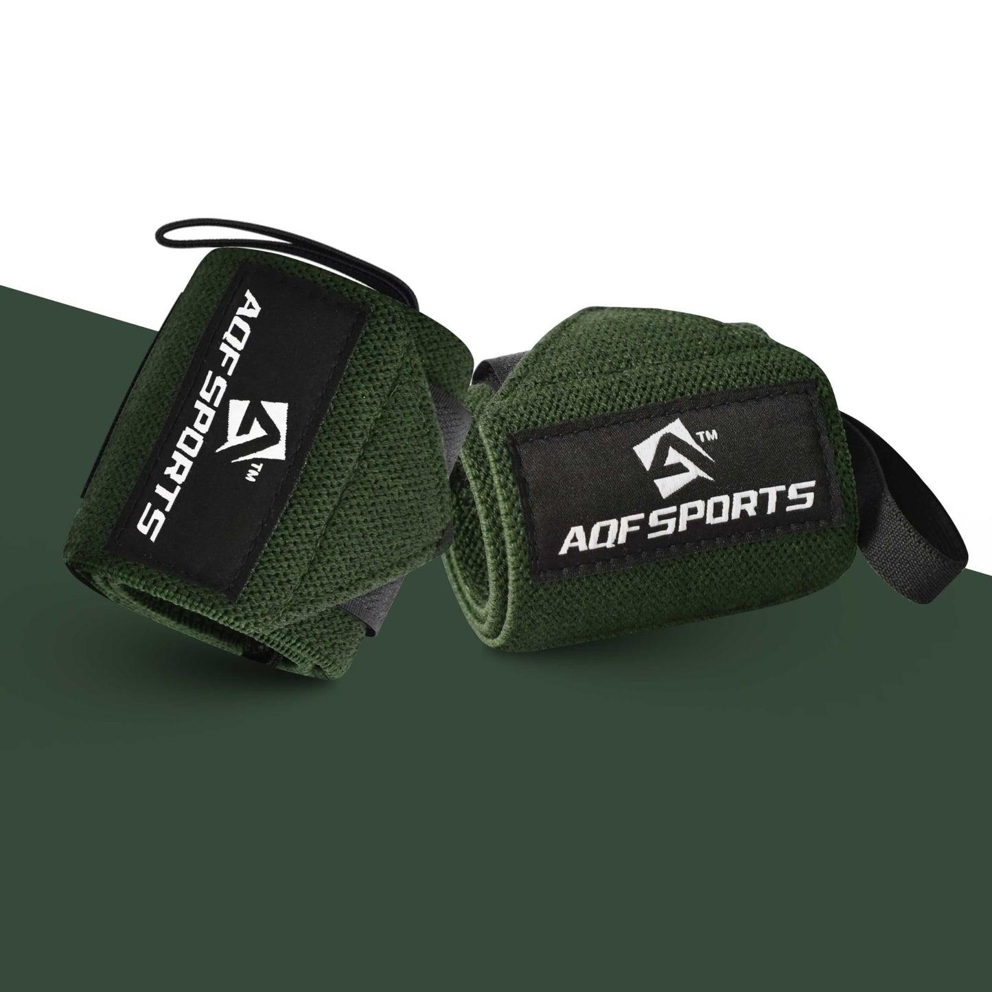 AQF Power Weight Lifting Wrist Wraps Supports with Thumb Loop for Gym Strength Training, Powerlifting, Bodybuilding and Deadlifts (Military Green, 18")