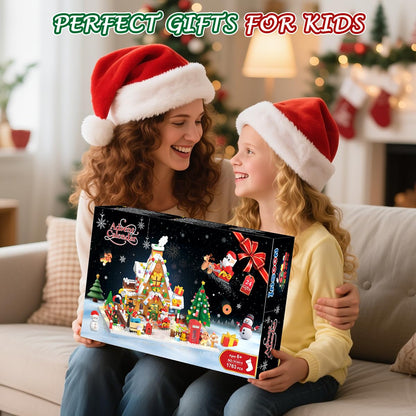 INSOON Advent Calendar 2025 Gingerbread House Mini Building Set with Lights, 24 Days Christmas Countdown Building Block Kit with Xmas Tree Train, Holiday Gift Toy for Adults Teens Girls Boys Ages 10+