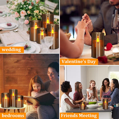 wemarry Flameless Candles 4" 5" 6" Set of 3 Acrylic Glass Pillars 3" Diameter Battery Operated Flickering Candles Include 10-Key Remote with Timer Function 400+ Hours (Gray, Warm Light 3 Pack)