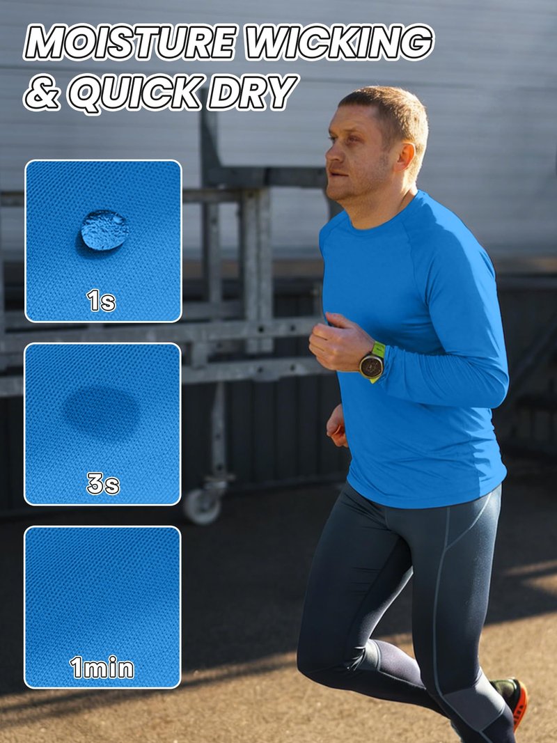 ZITY 7 Pack Sun Shirts for Men UV Protection Long Sleeve Crew Neck Running Activewear T-Shirts