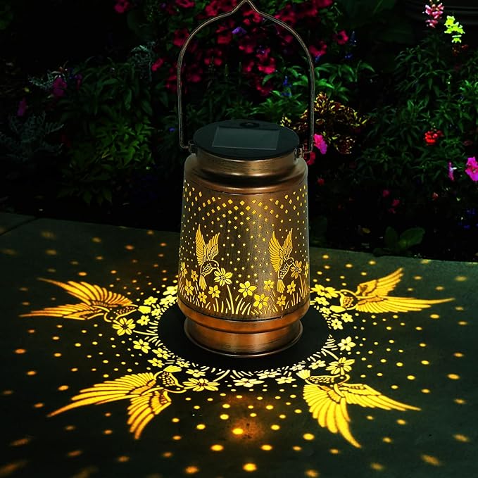 Hummingbird Solar Lantern - Waterproof Hanging Lantern, Metal Solar Lights for Outdoor Use on Yard, Patio, Lawn, Tabletop, Landscape, Garden Decor, Gifts for Mom, Grandma, Women