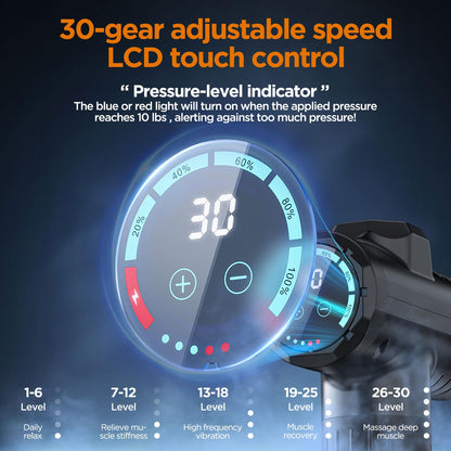 Massage Gun, Deep Tissue Percussion Massager for Pain Relief, Super Quiet Portable Body Relaxation Electric Muscle Massage Gun with 10 Attachment 30 Speed