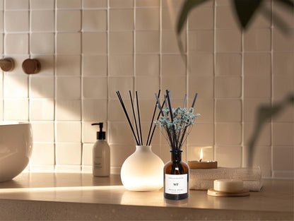WEALD TRIBE Flower Reed Diffuser Set Vanilla Cinnamon Scent for Bathroom Air Fresheners | 4.0 fl oz Essential Oils with Sticks Home Fragrance Defusers | House Bedroom Office Shelf Decor & Gift