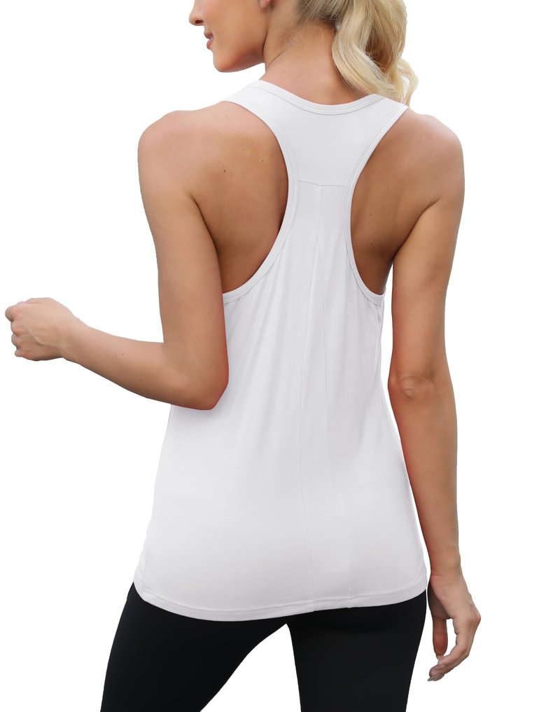 Mippo Tank Top for Women Sleeveless Workout Tops Racerback Yoga Athletic Shirts Running Exercise Clothes Loose Fit White M