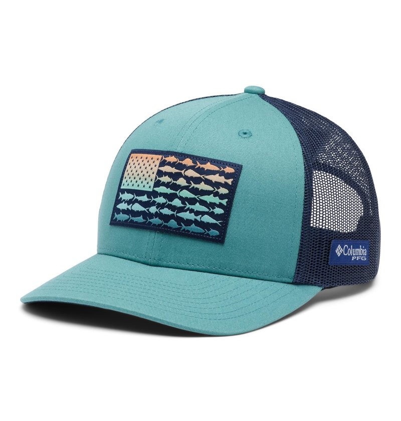 Columbia Unisex PFG Fish Flag Mesh Snap Back - High, Tranquil Teal/Collegiate Navy, One Size